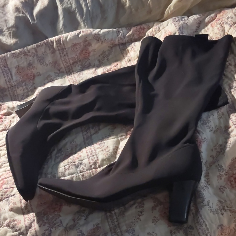 Black Wide Calf Neoprene Scuba Knee High Boots 10M